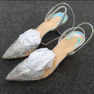 Christian Louboutin Silver Iridescent Crystal-Embellished Slingback Heels